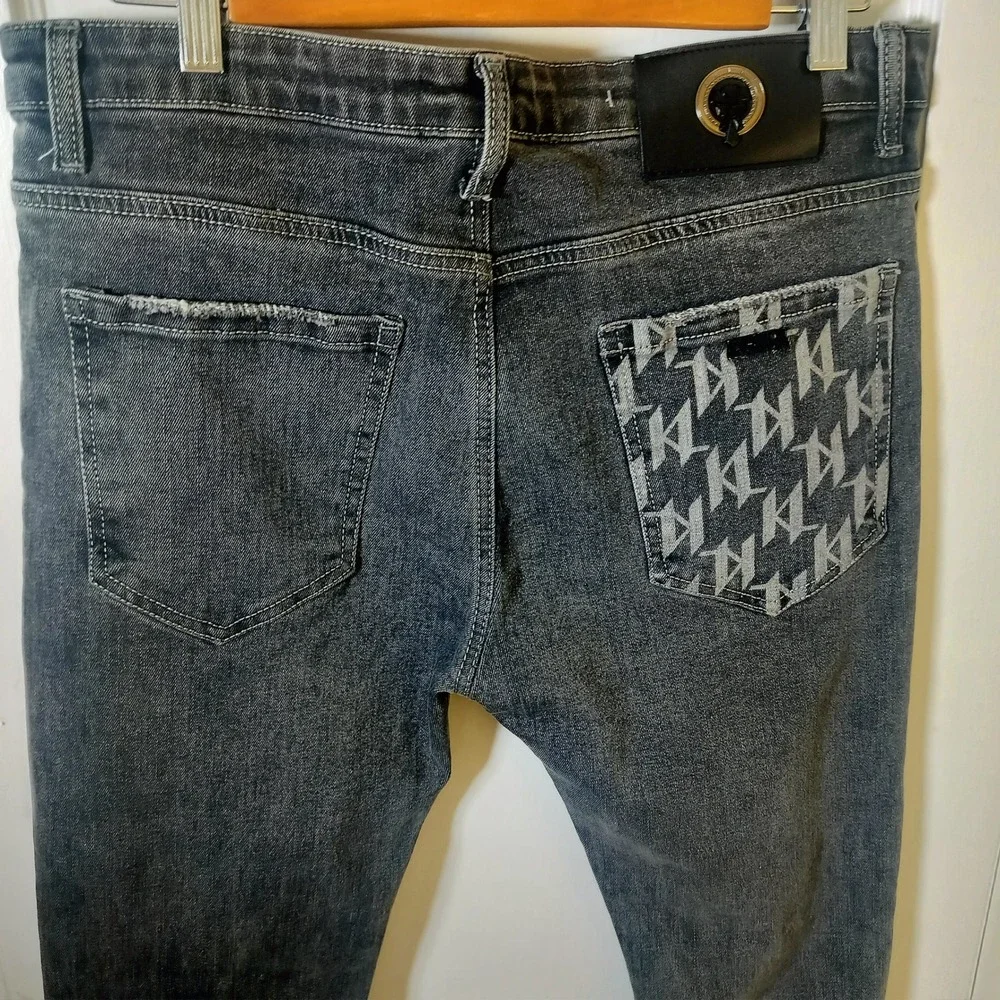 Fendi Roma Mens‎ Distressed Slim Fit Jeans Faded Black Monogram Pocket Italy